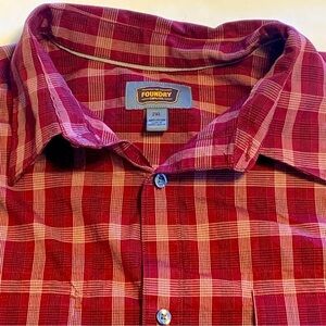 Foundry Shirt Mens XXL Red Plaid Short Sleeve Button Up Pockets